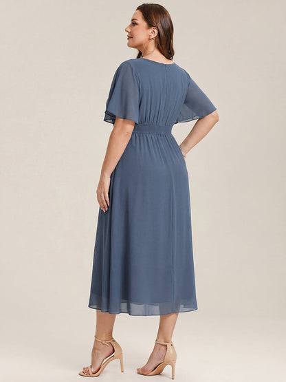pretty LILOU| Plus Size Chiffon Ruffle Sleeve Formal Dress