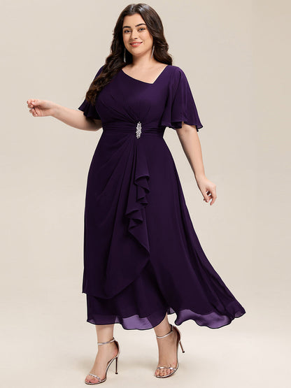 pretty LILOU| Plus Size Chiffon Ruffle Sleeve Formal Dress