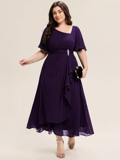 ever LILOU| Pleated Chiffon Ruffle Sleeve Wedding Guest Dress