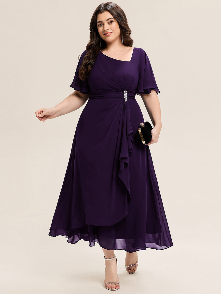 ever LILOU| Elegant Chiffon Ruffle Sleeve Formal Dress