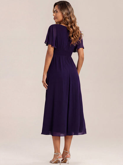 ever LILOU| Elegant Chiffon Ruffle Sleeve Formal Dress