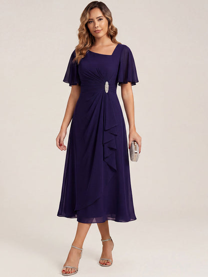 ever LILOU|Ruffle Sleeve Chiffon Midi Mother of the Bride Dress