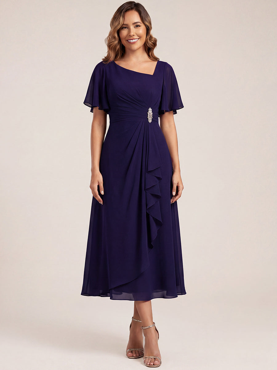 ever LILOU| Elegant Chiffon Ruffle Sleeve Formal Dress