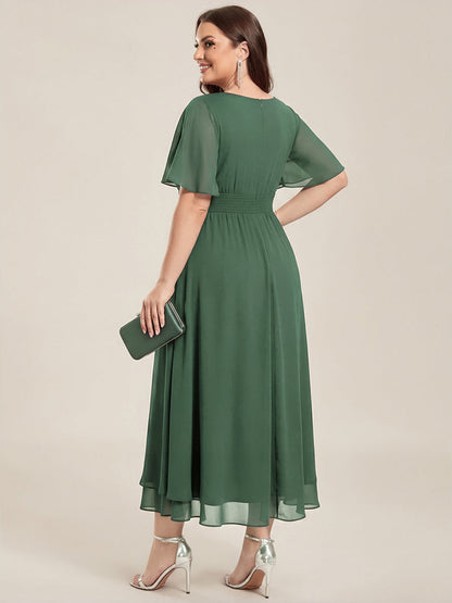 ever LILOU| Elegant Chiffon Ruffle Sleeve Formal Dress