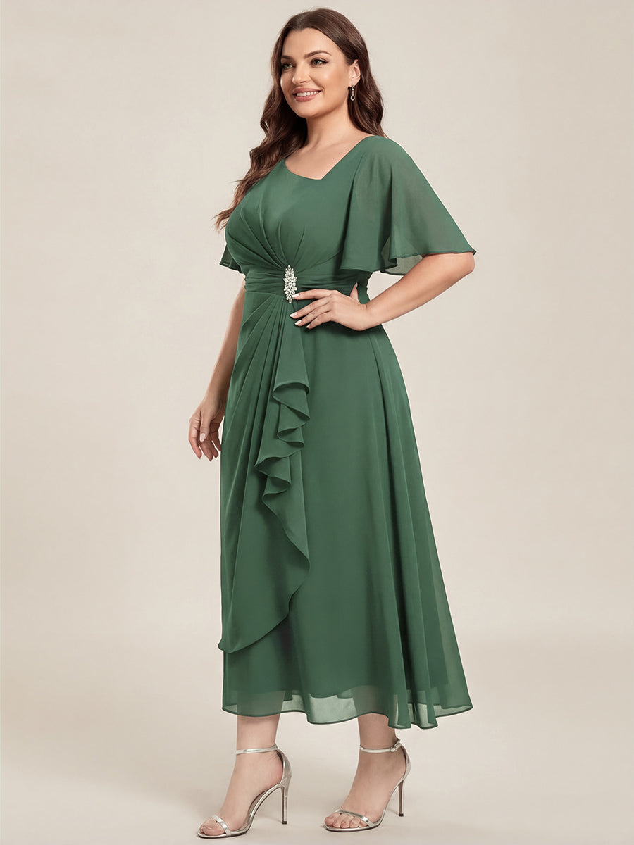 ever LILOU| Pleated Chiffon Ruffle Sleeve Wedding Guest Dress