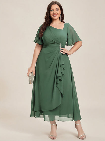 pretty LILOU| Plus Size Chiffon Ruffle Sleeve Formal Dress