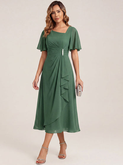 ever LILOU| Elegant Chiffon Ruffle Sleeve Formal Dress