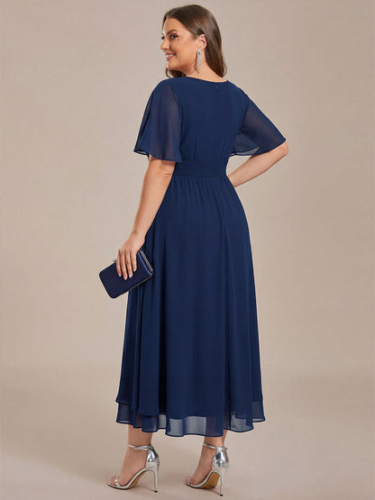 pretty LILOU| Plus Size Chiffon Ruffle Sleeve Formal Dress