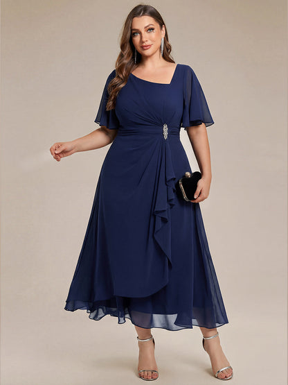 pretty LILOU| Plus Size Chiffon Ruffle Sleeve Formal Dress