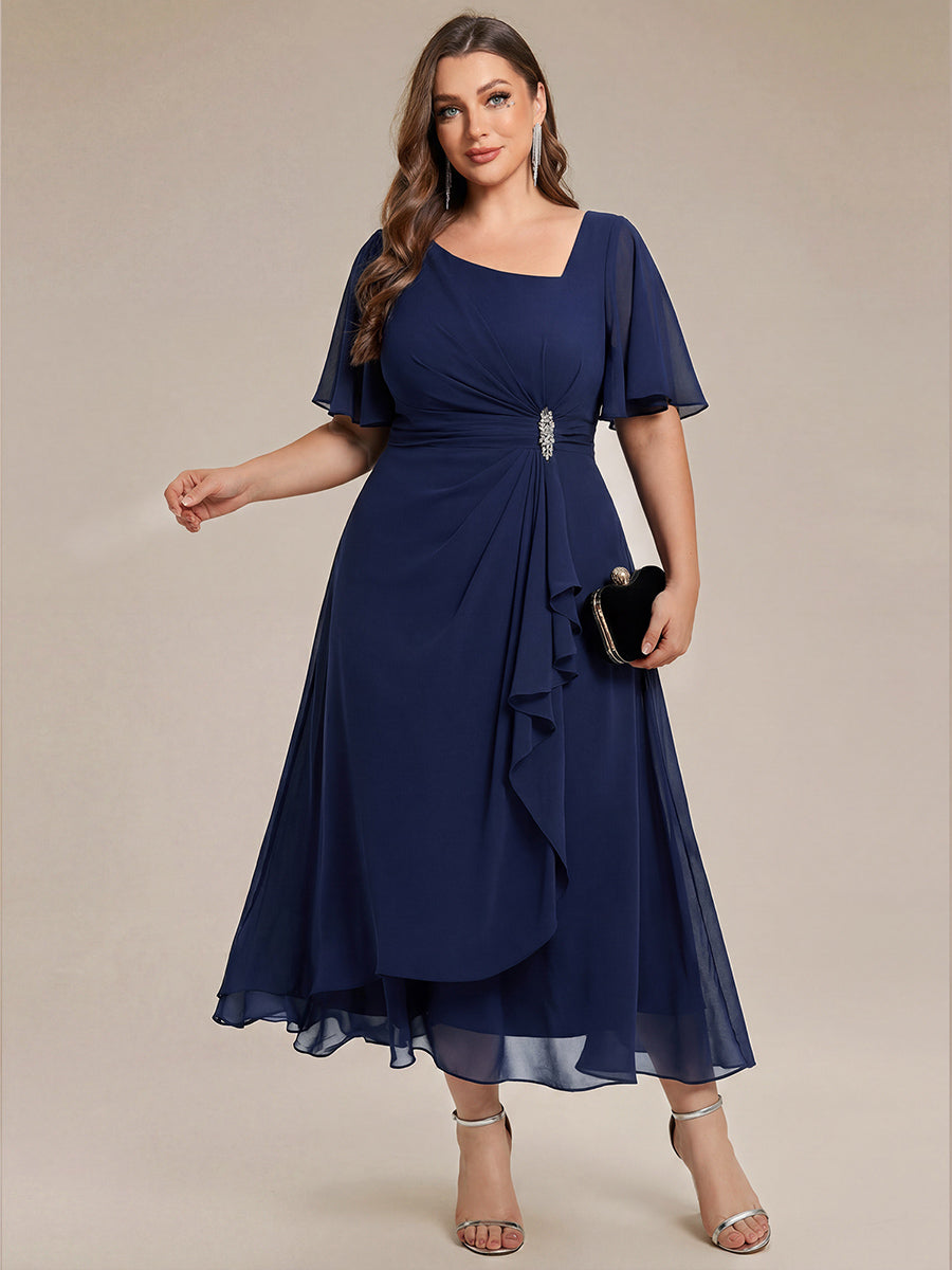 pretty LILOU| Plus Size Pleated Chiffon Ruffle Sleeve Wedding Guest Dress