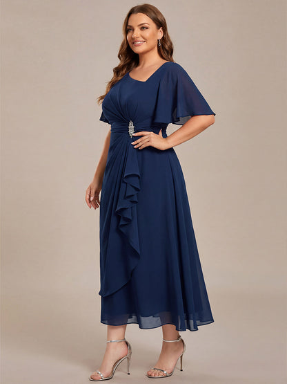 pretty LILOU| Plus Size Chiffon Ruffle Sleeve Formal Dress