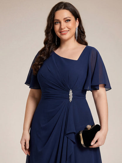 pretty LILOU| Plus Size Pleated Chiffon Ruffle Sleeve Wedding Guest Dress