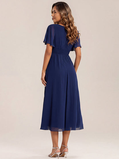 ever LILOU| Elegant Chiffon Ruffle Sleeve Formal Dress