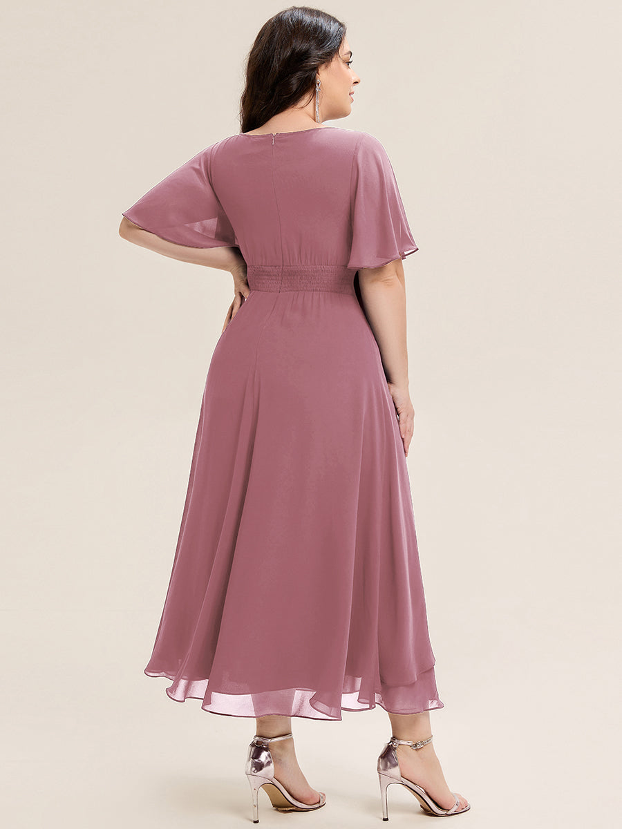 ever LILOU| Elegant Chiffon Ruffle Sleeve Formal Dress