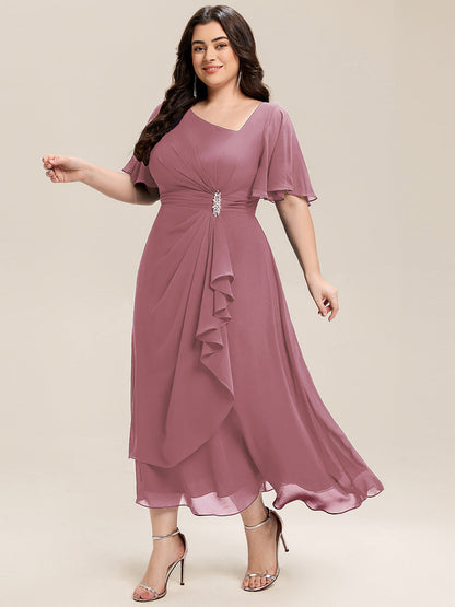 pretty LILOU| Plus Size Chiffon Ruffle Sleeve Formal Dress