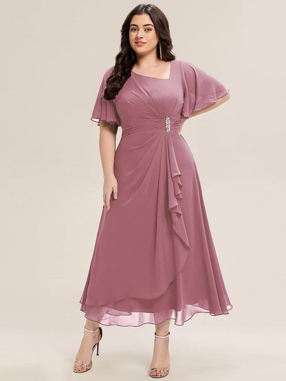 ever LILOU| Elegant Chiffon Ruffle Sleeve Formal Dress