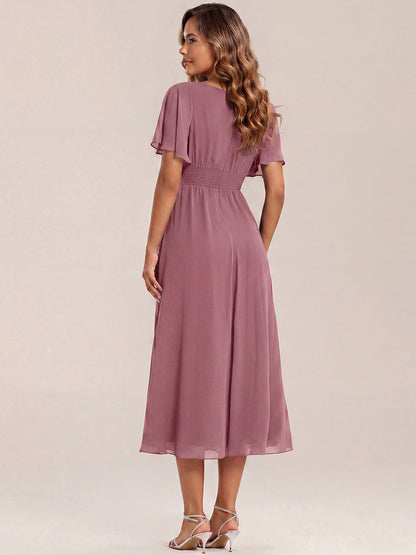 ever LILOU|Ruffle Sleeve Chiffon Midi Mother of the Bride Dress