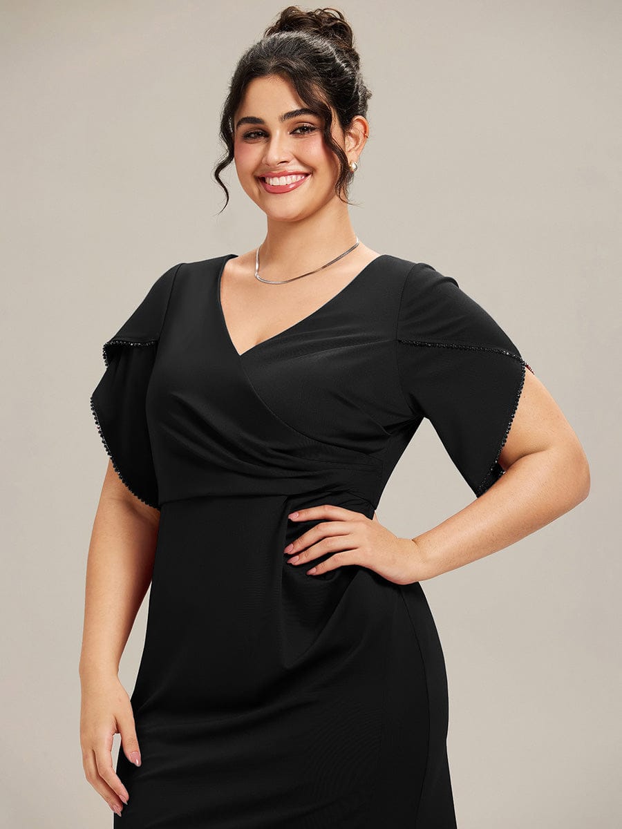 ever EZRA| Thigh-High Slit Tulip Sleeve Evening Dress