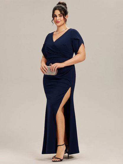 ever EZRA| Thigh-High Slit Tulip Sleeve Evening Dress