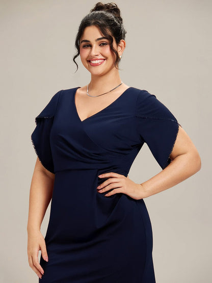 ever EZRA| Thigh-High Slit Tulip Sleeve Evening Dress