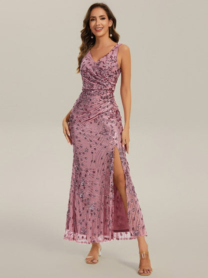 ever JUNIPER|Bodycon Sequin Slit Wedding Guest Dress