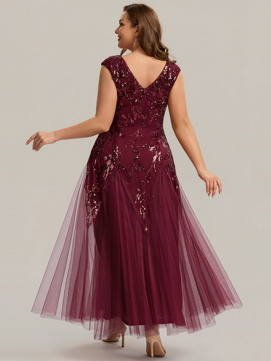 ever FREYA|Embroidered Sequin Cap Sleeve High Stretch Evening Dress