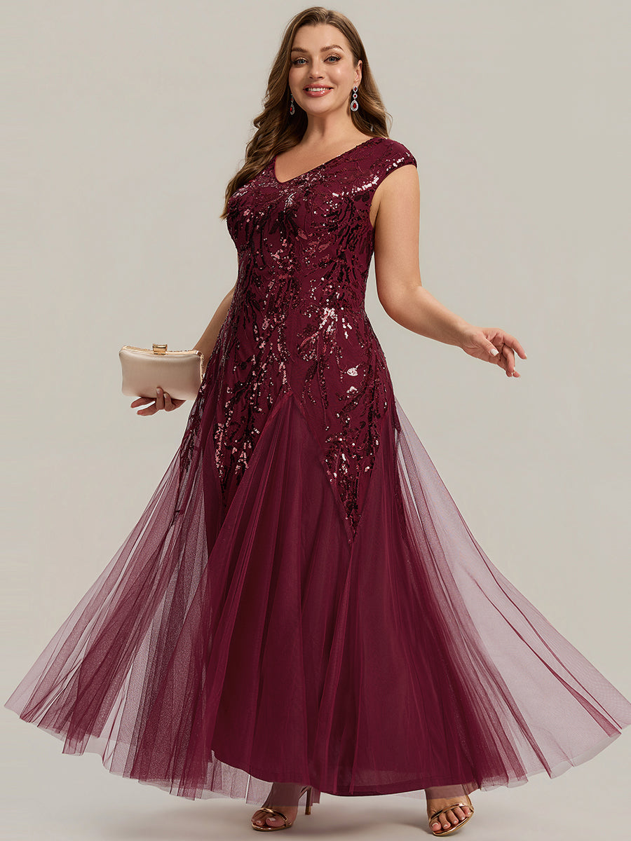 pretty FREYA|Plus Size Glitter High Stretch Cap Sleeve Tulle Mother of the Bride Dress