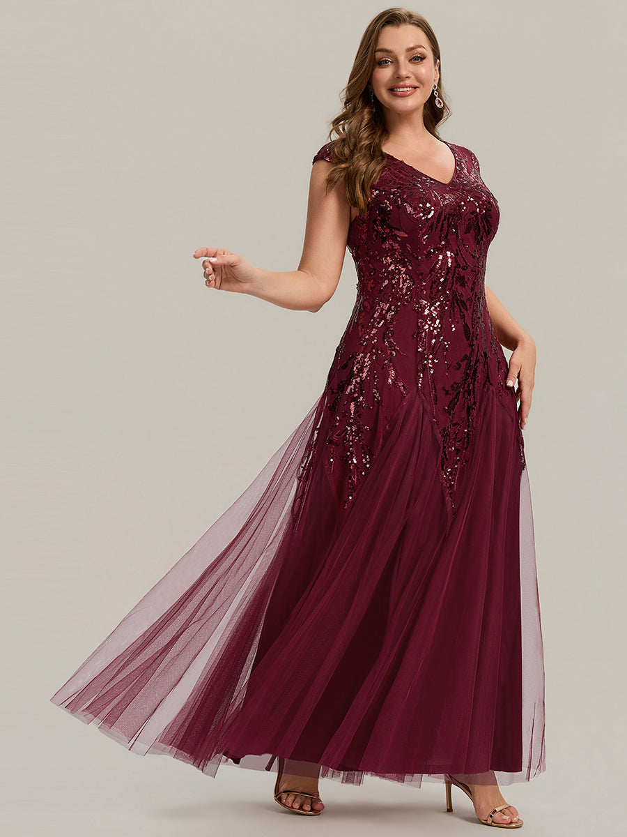 ever FREYA|Embroidered Sequin Cap Sleeve High Stretch Evening Dress