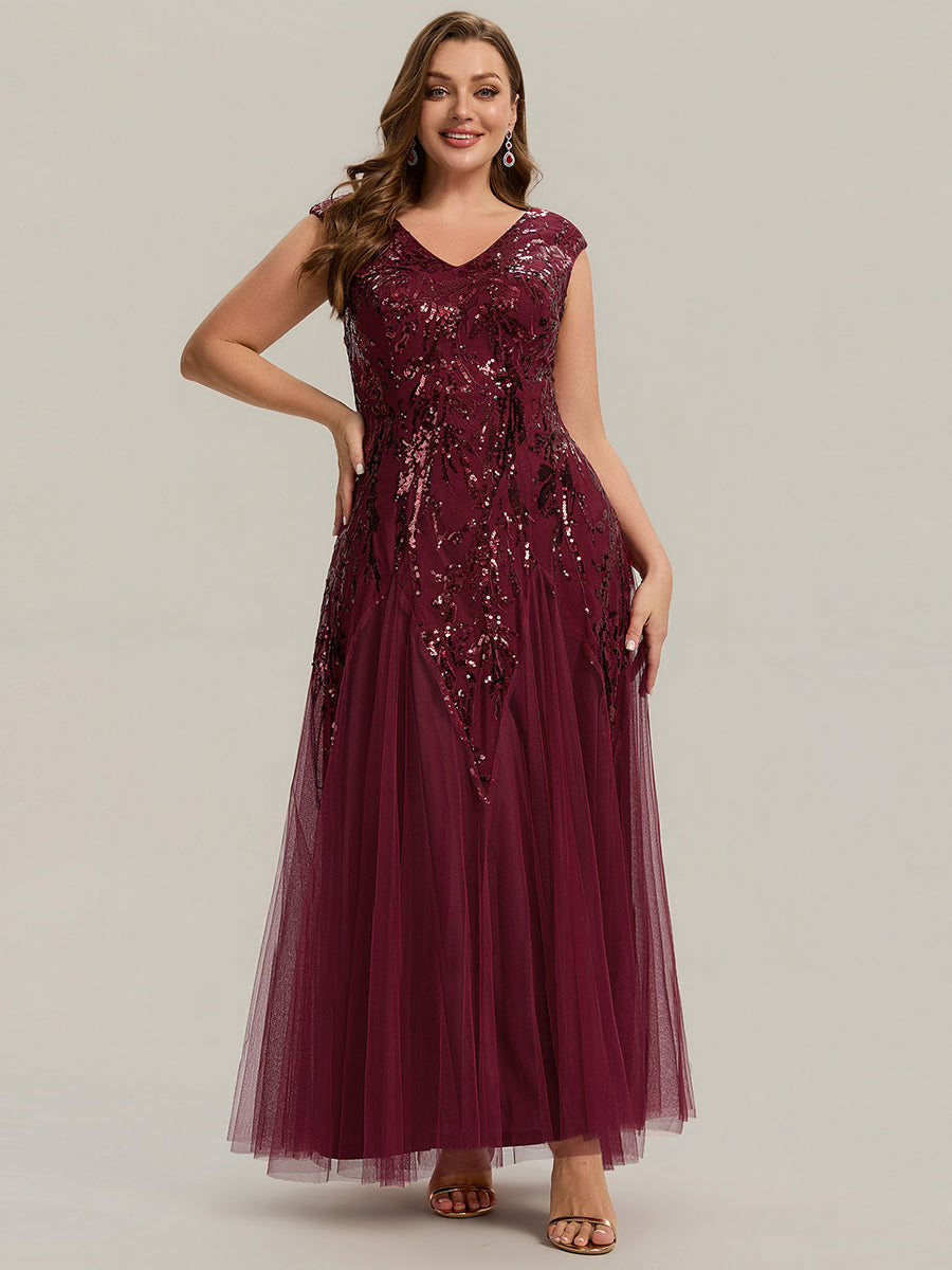 ever FREYA|Embroidered Sequin Cap Sleeve High Stretch Evening Dress