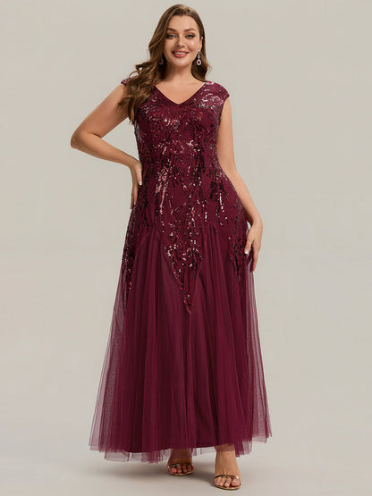 ever FREYA|Embroidered Sequin Cap Sleeve High Stretch Evening Dress