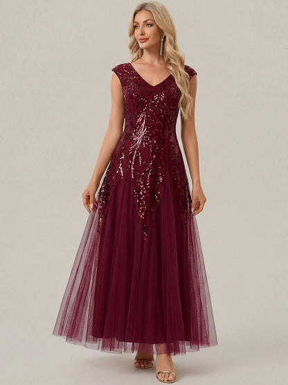 ever FREYA|Glitter Embroidered Cap Sleeve High Stretch Mother of the Bride Dress