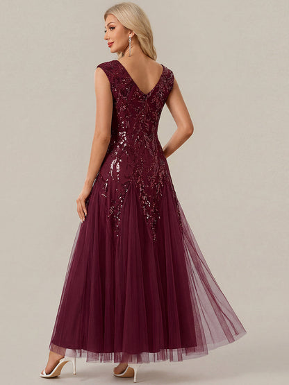 ever FREYA|Glitter Embroidered Cap Sleeve High Stretch Mother of the Bride Dress