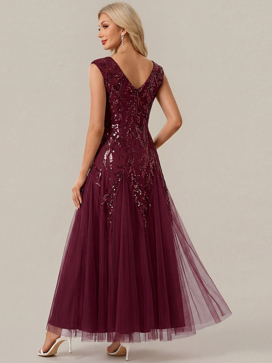 ever FREYA|Embroidered Sequin Cap Sleeve High Stretch Evening Dress