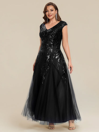 pretty FREYA|Plus Size Glitter High Stretch Cap Sleeve Tulle Mother of the Bride Dress
