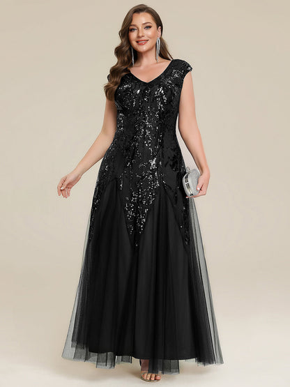 ever FREYA|Glitter Embroidered Cap Sleeve High Stretch Mother of the Bride Dress
