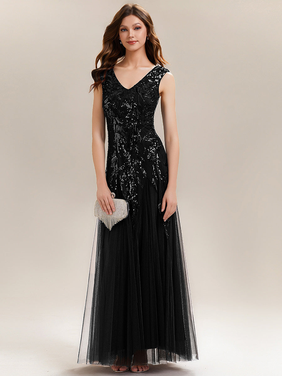 ever FREYA|Embroidered Sequin Cap Sleeve High Stretch Evening Dress