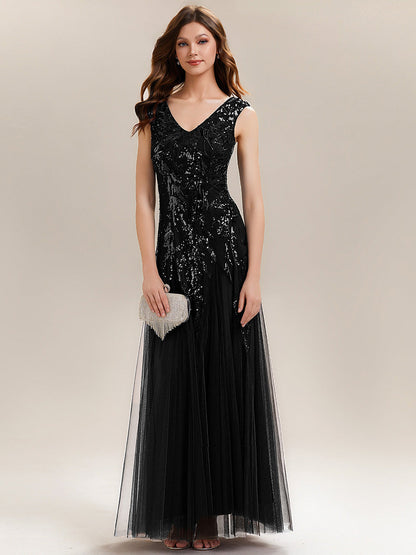 ever FREYA|Embroidered Sequin Cap Sleeve High Stretch Evening Dress