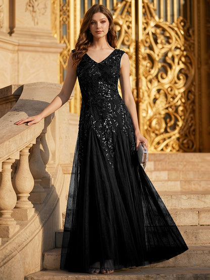ever FREYA|Embroidered Sequin Cap Sleeve High Stretch Evening Dress