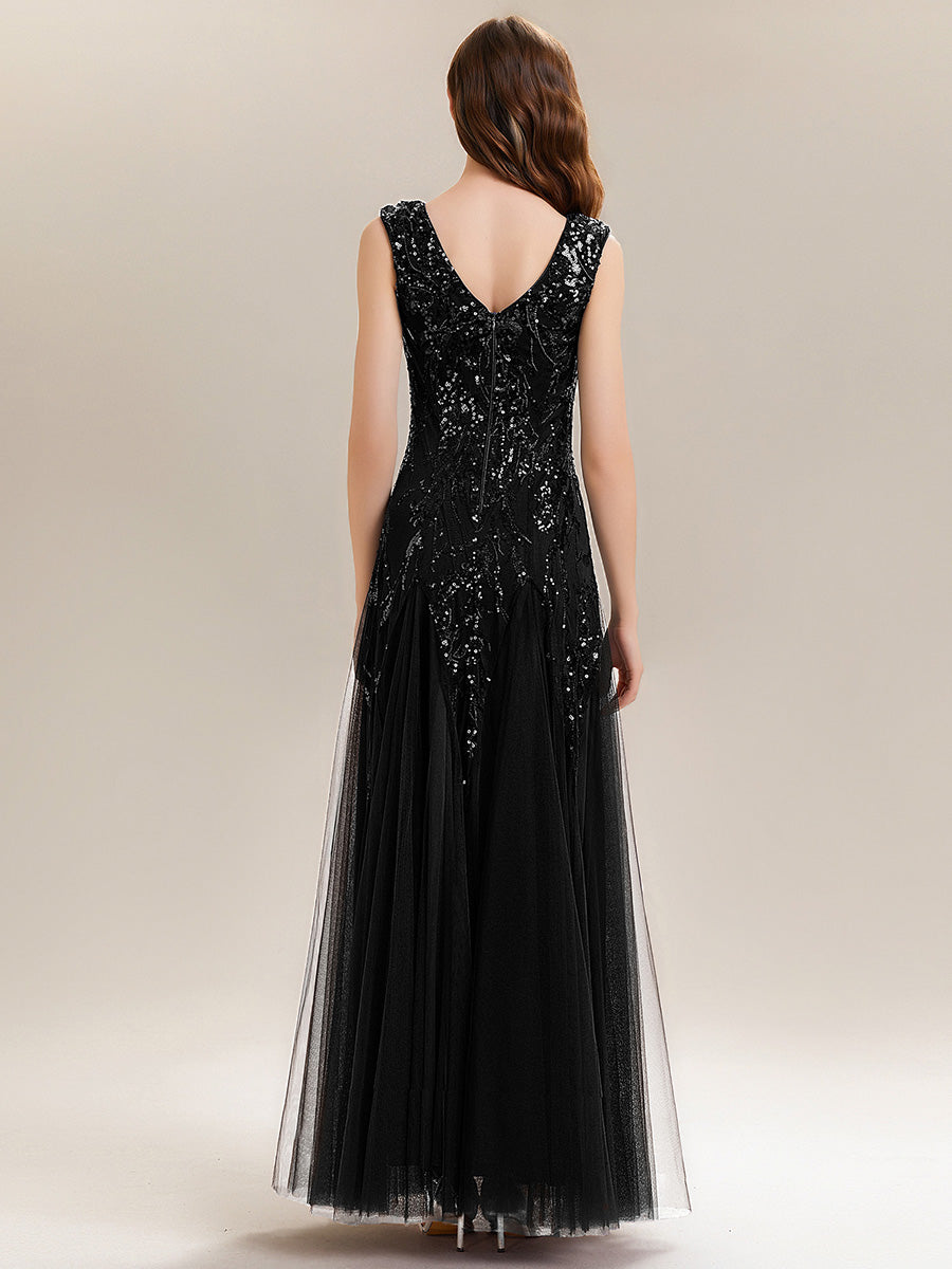 ever FREYA|Embroidered Sequin Cap Sleeve High Stretch Evening Dress