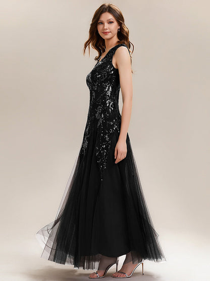 ever FREYA|Embroidered Sequin Cap Sleeve High Stretch Evening Dress