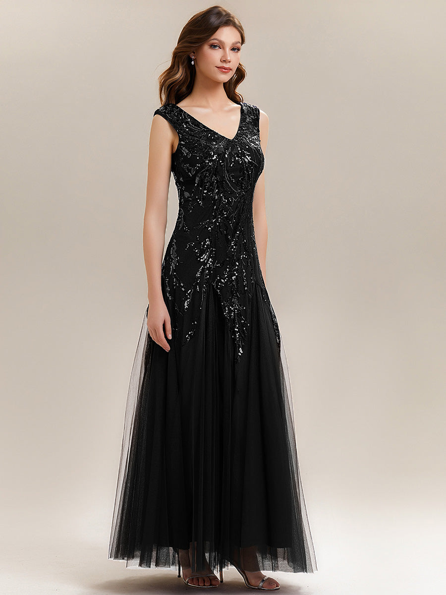 ever FREYA|Embroidered Sequin Cap Sleeve High Stretch Evening Dress