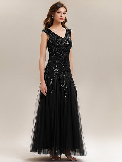 ever FREYA|Embroidered Sequin Cap Sleeve High Stretch Evening Dress