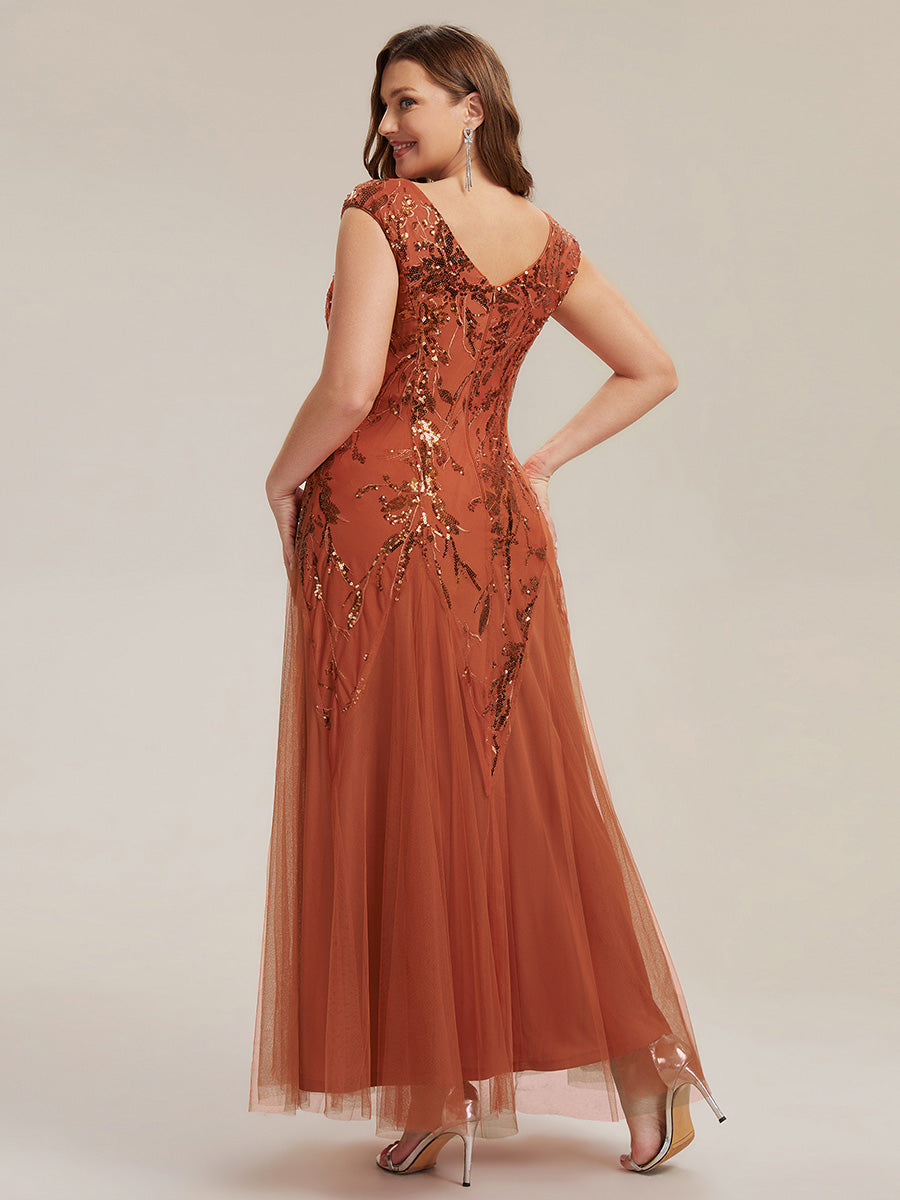 ever FREYA|Glitter Embroidered Cap Sleeve High Stretch Mother of the Bride Dress