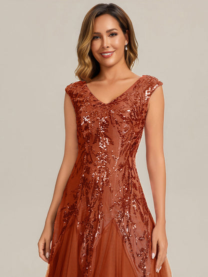 ever FREYA|Glitter Embroidered Cap Sleeve High Stretch Mother of the Bride Dress