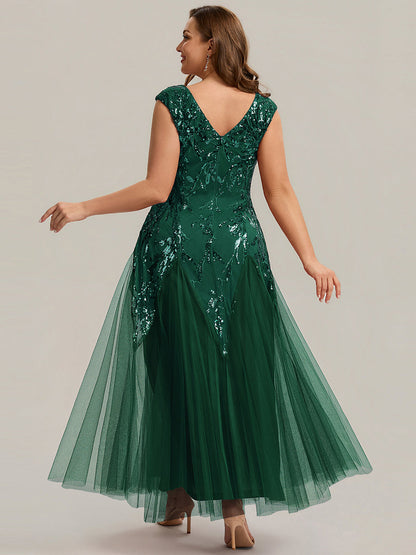 ever FREYA|Embroidered Sequin Cap Sleeve High Stretch Evening Dress