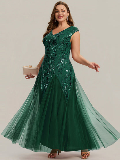 ever FREYA|Glitter Embroidered Cap Sleeve High Stretch Mother of the Bride Dress