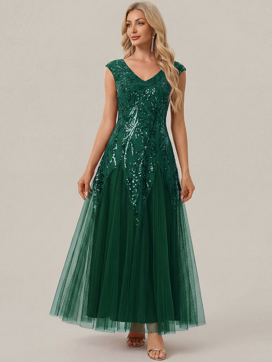 ever FREYA|Glitter Embroidered Cap Sleeve High Stretch Mother of the Bride Dress