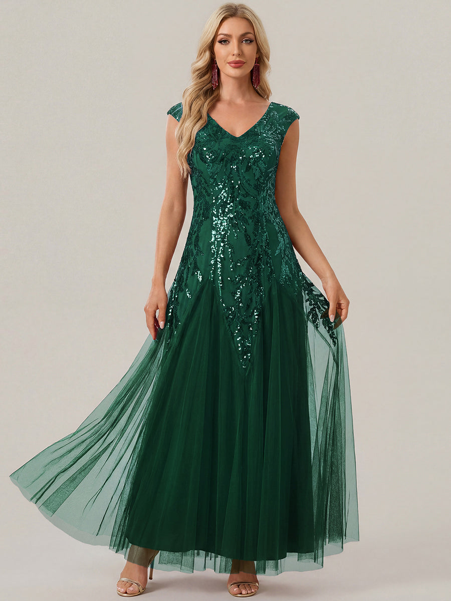 ever FREYA|Glitter Embroidered Cap Sleeve High Stretch Mother of the Bride Dress