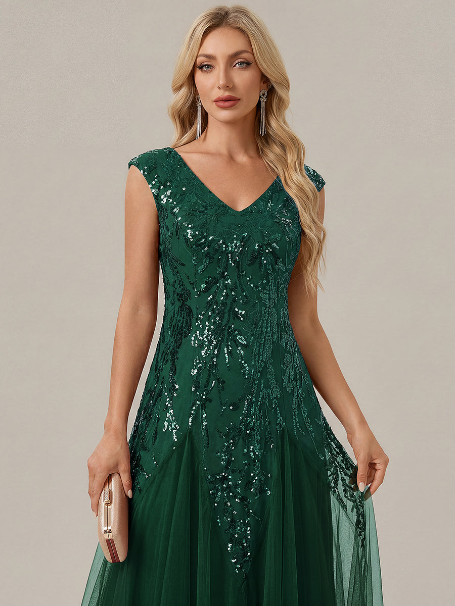 ever FREYA|Glitter Embroidered Cap Sleeve High Stretch Mother of the Bride Dress