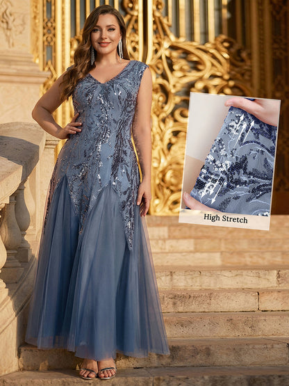 ever FREYA|Embroidered Sequin Cap Sleeve High Stretch Evening Dress